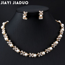 jiayijiaduo Imitation pearl jewelry set for wedding For women dress accessories Necklace earrings set Gold color Flower gift 2024 - buy cheap