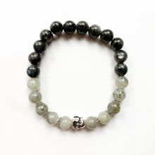 Pulseira redonda natural labradorite 8mm, preto branco, miçangas redondas, bracelete amuletos de prata tibetano, cabeça de buda 2024 - compre barato