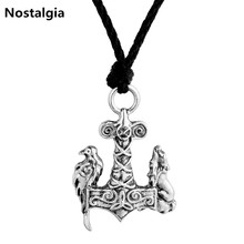Nostalgia Norse Odin Thors Hammer Jewelry Mjolnir Viking Wolf And Raven Pendant Ancient Birds Rope Chain necklaces Men Best Gift 2024 - buy cheap