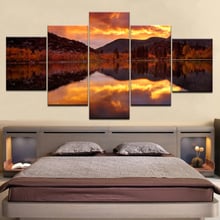 Canvas Wall Art Pictures Frame Home Decor Room Poster 5 Pieces Mountain Sunset Lake Natural Landscape HD Printed Painting 2024 - buy cheap