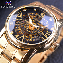 Forsining-Reloj de pulsera para hombre, cronógrafo mecánico con pantalla de diamante dorado, creativo, calado, de lujo 2024 - compra barato