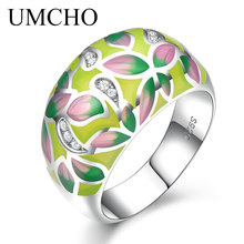 Женское кольцо UMCHO, из стерлингового серебра 925 пробы ручной работы, яркий эмалированный с цветами, модный подарок на вечеринку, помолвку, годовщину 2024 - купить недорого