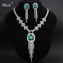 Miallo Fashion Green Zircon Stone Bridal Jewelry Sets Charm Alloy Tassel Women Necklaces & Pendants Earrings Wedding Jewelry 2024 - buy cheap