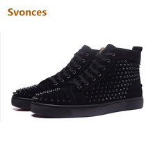 Fashion Flock Unisex Casual Shoes Mens Solid Rivets Red Black High Top Bottom Flats Comfortable Ankle Lace-Up Boots Shoes Man 2024 - buy cheap