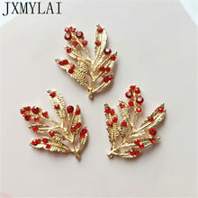 10 PCS 25mm*30mm Fashion Metal Alloy KC Gold Red Rhinestone Leaf Connectors Charm For Jewelry Making 2024 - buy cheap