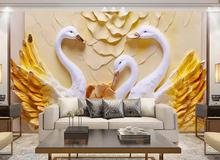 Papel tapiz personalizado para pared, mural 3D con relieve de cisne, pegatina, mural 3d, Fondo de TV, decoración del hogar 2024 - compra barato