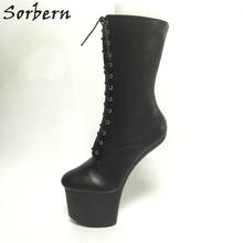 Sorbern моды копыт каблуки 8 "на очень высоком каблуке Heeless 3,5" обувь на платформе Для женщин унисекс сапоги вамп БДСМ сапоги плюс Размеры 2024 - купить недорого