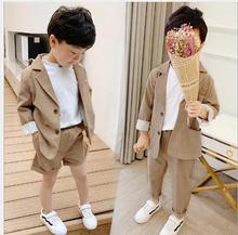 Conjunto de ropa de verano para niños y niñas, traje Formal de esmoquin con estampado de flores, color marrón, 2 uds. 2024 - compra barato