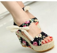 Fashion Women Sandals Summer Wedges Women's Sandals Platform Lace Belt Bow Flip Flops open toe high-heeled Women shoes Female 2024 - buy cheap