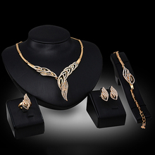 Wedding Bridal Party Wavy Rhinestone Choker Necklace Bracelet Ring Earrings Set Dubai Gold Jewelry Sets For Women 2020 New 2024 - buy cheap