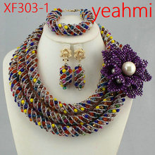 Increíble conjunto de joyas de cuentas africanas, juego de cuentas de cristal, collar de nigano, conjunto de joyería africana para boda, conjunto de joyería de cristal XF303-2 2024 - compra barato