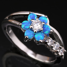 New Arrival Shape Blue Fire Opal & White  Silver Plated Argent Woman's Gems Jewelry Us# Size 6 7 8 9 SF1148 2024 - buy cheap