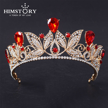 HIMSTORY New European Bride Wedding Crown Plated Red Clear Austrian Crystal Large Queen Crown Wedding Hair Accessory 2024 - buy cheap