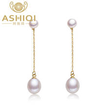 ASHIQI 925 sterling silver drop Earrings Natural Freshwater double Pearl Earrings Fine jewelry for Women gift 2024 - buy cheap