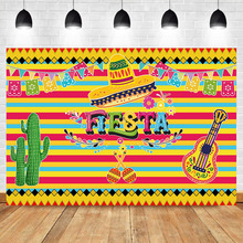 Tema de Fiesta de México cumpleaños telón de fondo de fotografía de raya colorida Cactus guitarra Maracas telón de fondo con cabina Photo Studio 2024 - compra barato