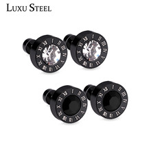 LUXUSTEEL High Quality 2Pairs/Sets Black Color Round Cubic Zirconia Stud Earrings Stainless Steel Rouman Number Stud Earrings 2024 - buy cheap