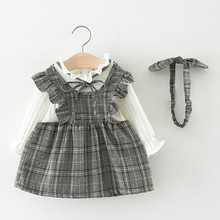 2020 hot sale Kids girls spring Dress Baby girls good long sleeve plaid cotton Dress with headband 1-2 Years ! 2024 - buy cheap