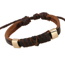 PK0429-pulsera de cuero hecha a mano para hombre y mujer, brazalete ajustable, precio barato de fábrica 2024 - compra barato