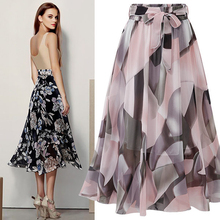 summer chiffon skirts womens high waist floral A-Line mid-calf faldas mujer moda 2019 ladies long skirt 2024 - buy cheap