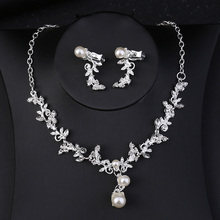 Conjunto de joias femininas, colar de pérola e casamento, com clipe de orelha, strass, joias de noiva, presente para festa 2024 - compre barato
