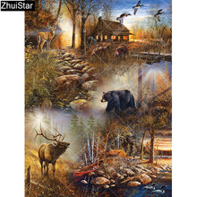 Zhui Star Full Square Diamond 5D DIY Diamond Painting "Elk and bear" 3D Embroidery Cross Stitch Mosaic Decor HYY 2024 - buy cheap