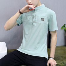 Spring Summer Men's Short Sleeve T-shirt Leisure Men's Clothing Casual Stand Solid Worsted Tshirt Pullover White Green Black 2024 - buy cheap