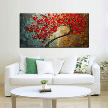 Free shipping Abstract Red Flower Tree Knife Oil Painting On Canvas Beautiful Picture Wall Art Home Decor Nice Gift 2024 - buy cheap