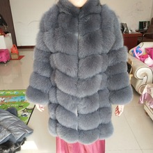 New brand fashion bread block shape coat long section natural fox fur coat winter warm fur fox collar 2024 - buy cheap