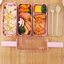 900ml Healthy Material Lunch Box 3 Layer Wheat Straw Bento Boxes Microwave Dinnerware Food Storage Container Lunchbox With Spoon 2024 - buy cheap