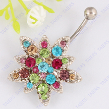 Belly bar Small rhinestone Sunflower body piercing jewelry  Retail belly ring 14G 316L surgical steel bar Nickel-free 2024 - buy cheap