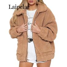 Laipelar Women Faux Fur Jacket Fluffy Teddy Bear Fleece Fake Fur Coat Zip Pocket Long Sleeve Casual Streetwear Winter Femme 2024 - buy cheap