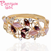 Fancyde Girl Round And Leaf Shape Charm Bangle Gold Plated Crystal Bracelet Bangle Women Fasion Jewelry Wholesale 2024 - buy cheap
