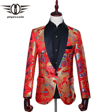 Plyesxale Red Jacquard Blazer Men Chinese Style Dragon Pattern Blazer Masculino Groom Wedding Suit Jacket Prom Blazers Q289 2024 - buy cheap