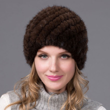 Gorro de piel de visón para mujer, gorros naturales auténticos con pelo gorro ruso, BZ-03 2024 - compra barato