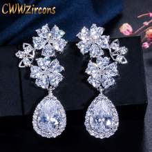 CWWZircons Brand Lovely Heart Shape Flower Clear Long Tear Drop CZ Stones Bridal Crystal Wedding Earrings for Brides CZ199 2024 - buy cheap