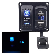 Carro à prova dwaterproof água barco marinho 12v 24v em fora 2 gang rocker switch painel azul led duplo usb carregador de voltímetro zombie interruptor da lâmpada 2024 - compre barato