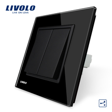 Livolo Manufacturer EUstandard  Luxury Black Crystal Glass Panel, 2 Gangs 2 Way, Push Button Switch, VL-C7K2S-12 2024 - buy cheap