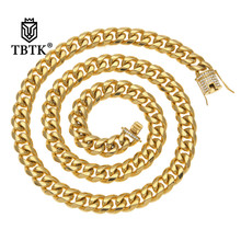 TBTK Luxury Heavy Cuban Link Chain Iced Out Rhinestones Triple Lock Stainless Steel Long Necklace Men Hiphop Jewelry 2024 - buy cheap