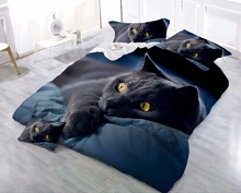 Детский комплект постельного белья с 3D рисунком черного кота (есть несколько повторяющихся узоров, как на картинке), Комплект постельного белья из 2/3/4 предметов 2024 - купить недорого