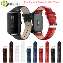 Ремешок из крокодиловой кожи для Xiaomi Huami Amazfit Bip BIT Lite, Молодежный кожаный ремешок для умных часов, браслет amazfit 20 мм, спортивный 2024 - купить недорого