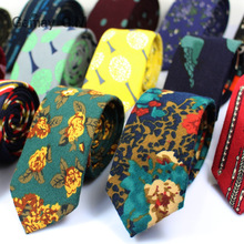 Мужские хлопковые галстуки с принтом, модные повседневные Галстуки для свадьбы шириной 6 см, узкий галстук с цветочным принтом для взрослых 2024 - купить недорого