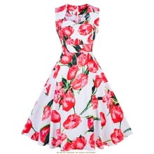 When We Retro New Fashion Red Tulip Print Sleeveless Dress 2021 Summer Autumn Vintage Women's Elegant Slim Dresses VD0640 2024 - buy cheap