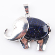 Free Shipping Natural Blue Sand Gem Stone Energy Cute Elephant Pendants for Child Jewelry Chakra TN3614 2024 - buy cheap