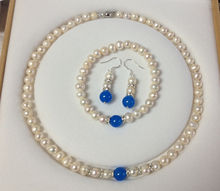 8-9 мм белый Akoya культивированный жемчуг/синий нефрит Браслеты ожерелье серьги набор Nobox 2024 - купить недорого