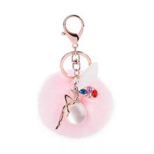 New colored rhinestone fairy keychain Cute plush car key ring Hair ball angel bag pendant accessories Female Charm gift 2024 - buy cheap
