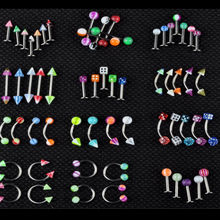 50 unids/lote de anillos de acero quirúrgico acrílico para Piercing corporal, Piercing para el ombligo, cejas, ombligo, barra para la nariz, 50 unids/lote 2024 - compra barato