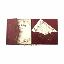 Lote de tarjetas de invitación de corte láser para fiesta, set de tarjetas elegantes de corte láser para invitaciones de boda, trifold de bolsillo, color burdeos, 100 2024 - compra barato