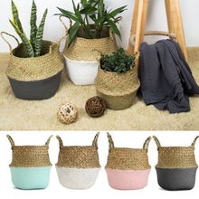 New Bamboo Storage Baskets Foldable Laundry Straw Patchwork Wicker Rattan Seagrass Belly Garden Flower Pot Planter Basket 2024 - buy cheap