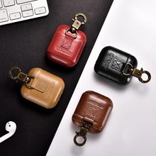 Icarer para apple airpods série do vintage couro real caso protetor saco para iphone fone de ouvido acessórios capa com o gancho metal 2024 - compre barato