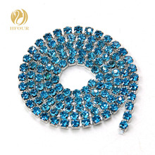 New Hot 5yard/pack High quality Sliver base Lake Blue glass crystal Rhinestones Cup Chain DIY clothing/Wedding dress Accessories 2024 - buy cheap